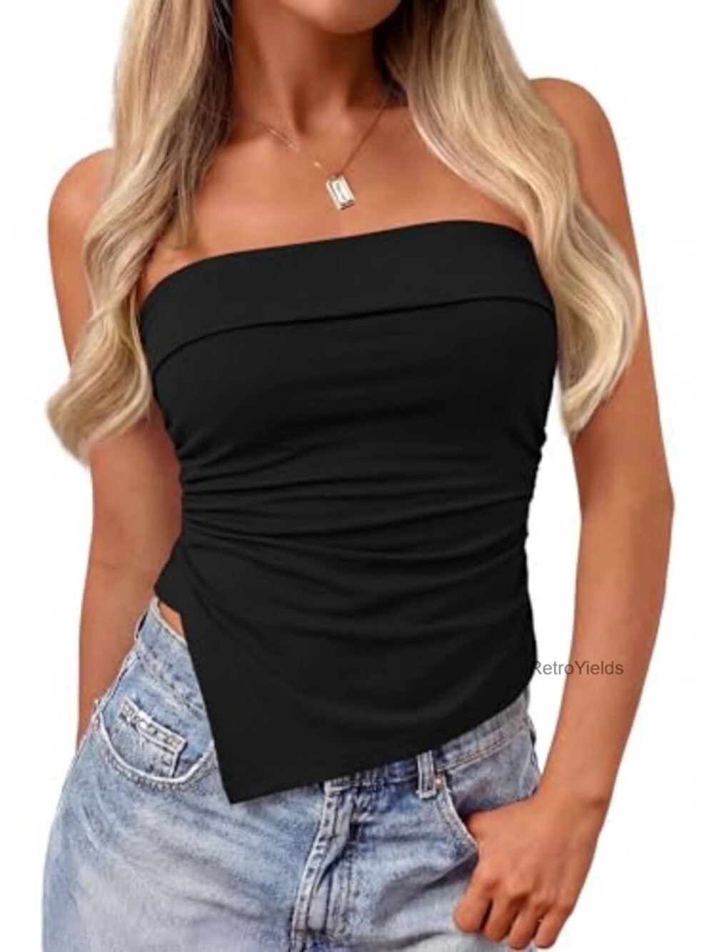 PRETTYGARDEN Strapless Tube Top Asymmetrical Ruched Sleeveless Summer